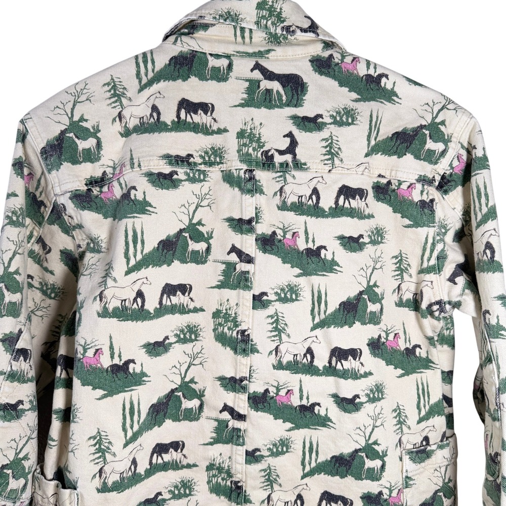 Rachel Antonoff Lizzie Denim Jean Jacket Horse Print Equestrian Size Small EUC - Picture 14 of 16